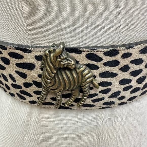 Vintage Made in USA Leopard Calf Hair Belt Brass Elephant Zebra Y2k Safari Small